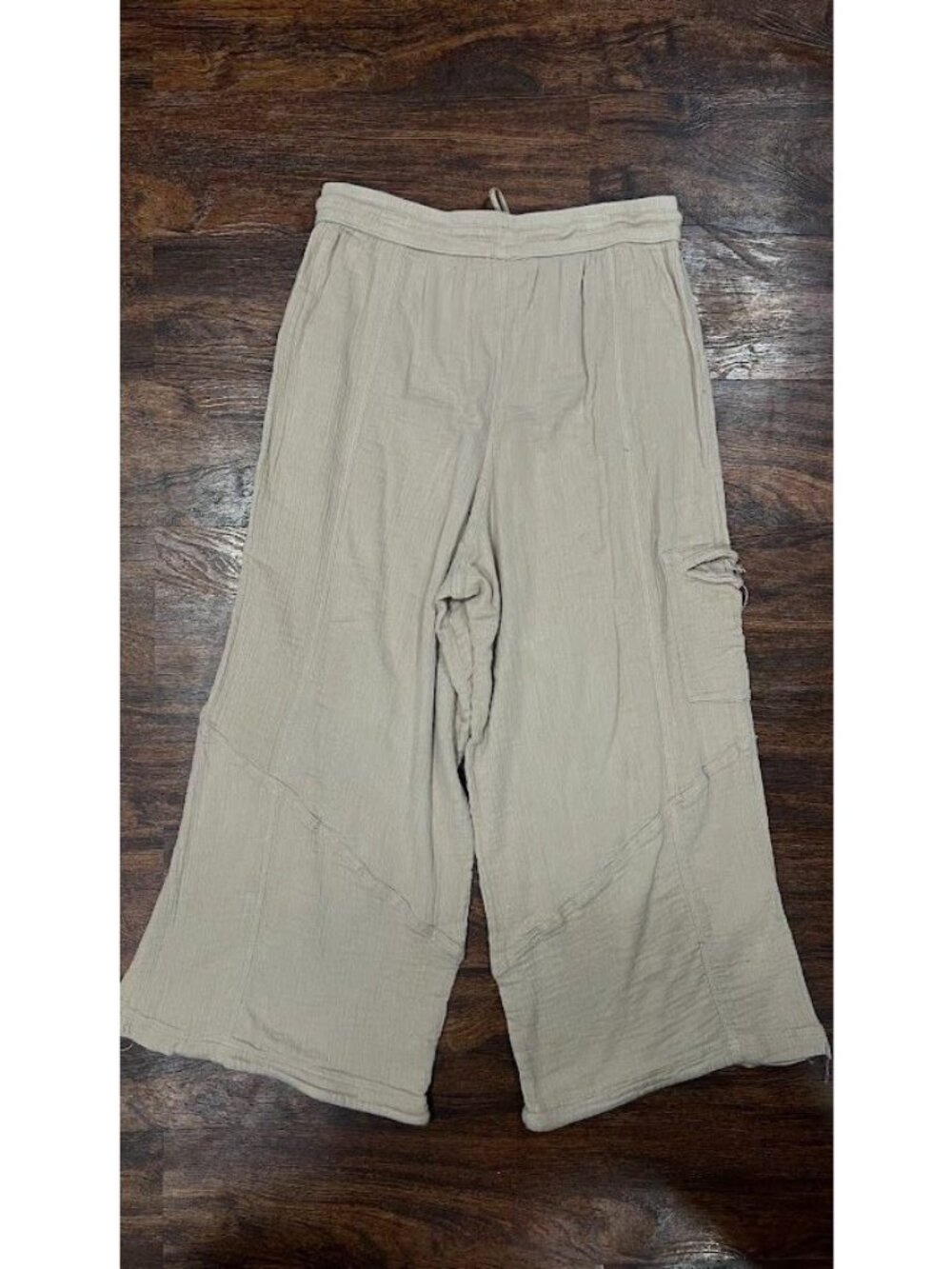 Super Star Pants Size L Beige Cotton Cargo Gauzy Boho Pants Relaxed Fit Cropped - Picture 7 of 8